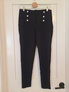Luxe Black High-Waist Skinny Pants with Silver Buttons